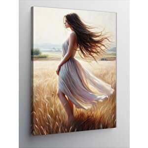 Kanvas Tablo Beyaz Elbiseli Kadın 50x70 cm