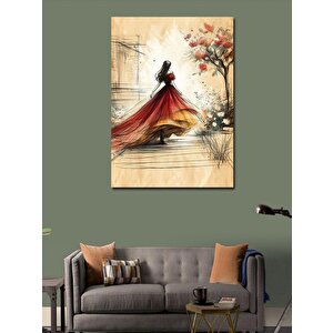 Kanvas Tablo Kırmızı Elbisli Kadın 100x140 cm