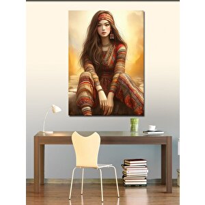 Kanvas Tablo Kırmızı Elbise Giyen Kadın 70x100 cm