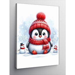 Kanvas Tablo Kırmızı Atkılı Penguen 70x100 cm