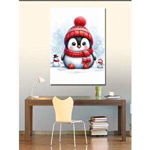 Kanvas Tablo Kırmızı Atkılı Penguen 70x100 cm