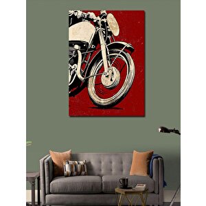 Kanvas Tablo Kırmızı Fon Ve Motosiklet 100x140 cm