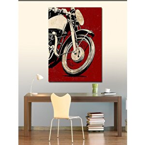 Kanvas Tablo Kırmızı Fon Ve Motosiklet 50x70 cm