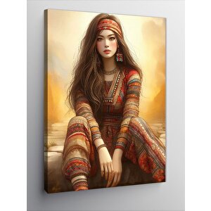 Kanvas Tablo Kırmızı Elbise Giyen Kadın 50x70 cm