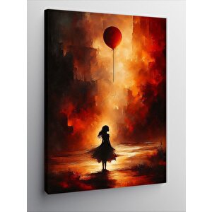 Kanvas Tablo Kırmızı Balon Ve Kız 50x70 cm