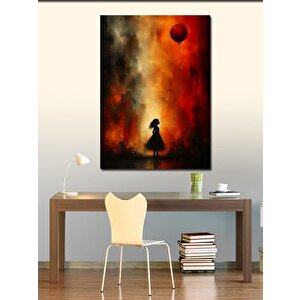Kanvas Tablo Kırmızı Uçan Balon Ve Çocuk 70x100 cm