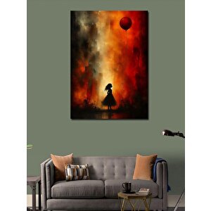 Kanvas Tablo Kırmızı Uçan Balon Ve Çocuk 70x100 cm