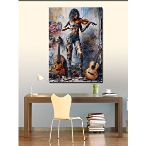 Kanvas Tablo Keman Çalan Dövmeli Kadın 70x100 cm