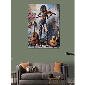 Kanvas Tablo Keman Çalan Dövmeli Kadın 100x140 cm