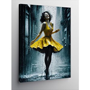 Kanvas Tablo Sarı Elbiseli Kadın 100x140 cm