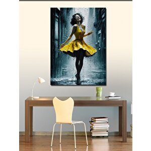 Kanvas Tablo Sarı Elbiseli Kadın 100x140 cm