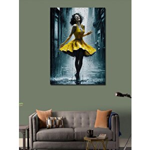 Kanvas Tablo Sarı Elbiseli Kadın 100x140 cm