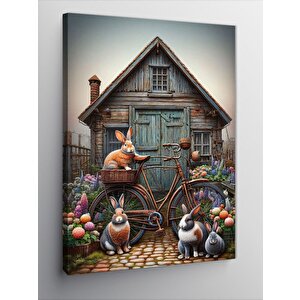 Kanvas Tablo Retro Bisiklet Ve Tavşanlar 50x70 cm