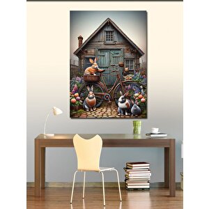 Kanvas Tablo Retro Bisiklet Ve Tavşanlar 100x140 cm
