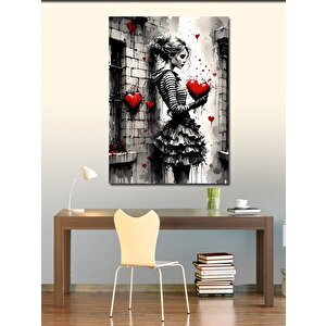 Kanvas Tablo Kırmızı Kalp Ve Kız 70x100 cm