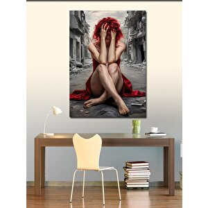 Kanvas Tablo Kırmızı Elbiseli Kadın 100x140 cm