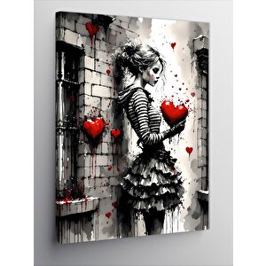 Kanvas Tablo Kırmızı Kalp Ve Kız 100x140 cm
