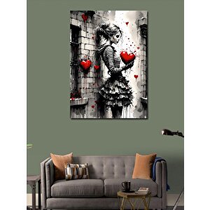 Kanvas Tablo Kırmızı Kalp Ve Kız 100x140 cm