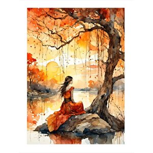 Kırmızı Elbiseli Kadın Mdf Tablo 35cm X50cm 35x50 cm