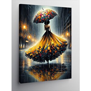 Kanvas Tablo Yağmurda Kadın Elbisesi 100x140 cm