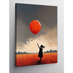 Kanvas Tablo Kırmızı Balonlu Çocuk 100x140 cm