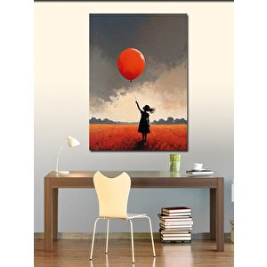 Kanvas Tablo Kırmızı Balonlu Çocuk 100x140 cm