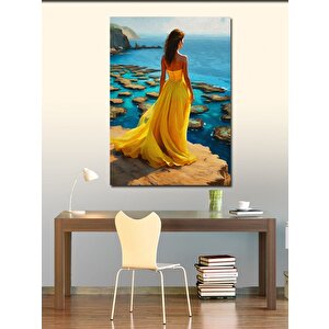 Kanvas Tablo Sarı Elbiseli Kadın 100x140 cm