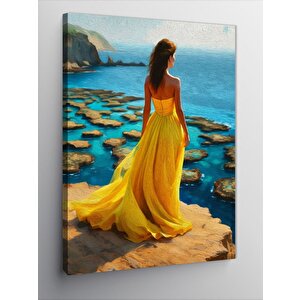 Kanvas Tablo Sarı Elbiseli Kadın 70x100 cm