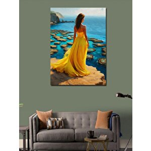 Kanvas Tablo Sarı Elbiseli Kadın 70x100 cm