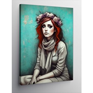 Kanvas Tablo Kırmızı Saçlı Kadın 100x140 cm