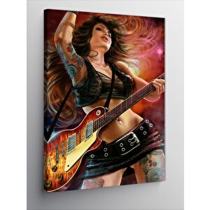 Kanvas Tablo Elektro Gitar Çalan Kadın 70x100 cm