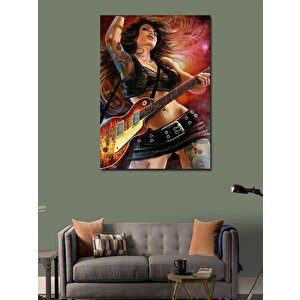 Kanvas Tablo Elektro Gitar Çalan Kadın 70x100 cm