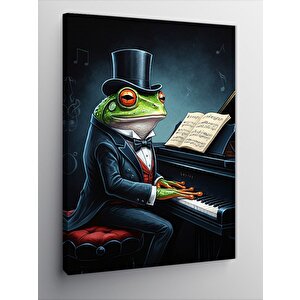 Kanvas Tablo Şapkalı Kurbağa Piyanist 50x70 cm