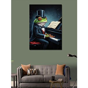 Kanvas Tablo Şapkalı Kurbağa Piyanist 50x70 cm