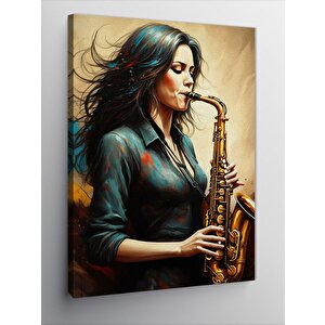 Kanvas Tablo Saksafon Çalan Kadın 100x140 cm