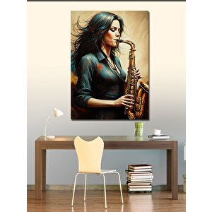 Kanvas Tablo Saksafon Çalan Kadın 100x140 cm