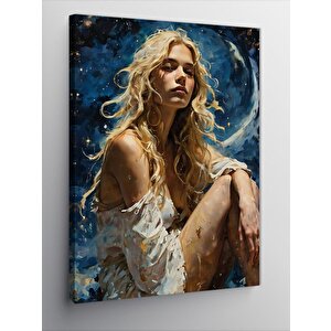 Kanvas Tablo Beyaz Elbiseli Kadın 100x140 cm