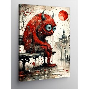 Kanvas Tablo Sevimli Kırmızı Canavar 50x70 cm