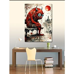 Kanvas Tablo Sevimli Kırmızı Canavar 50x70 cm
