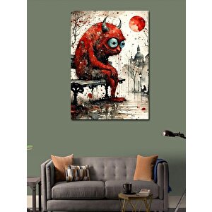 Kanvas Tablo Sevimli Kırmızı Canavar 50x70 cm