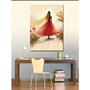 Kanvas Tablo Kırmızı Elbiseli Kadın 50x70 cm
