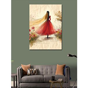 Kanvas Tablo Kırmızı Elbiseli Kadın 50x70 cm