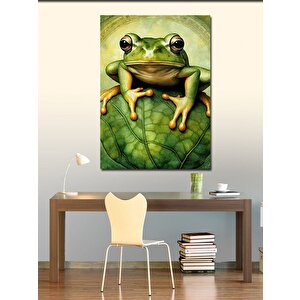 Kanvas Tablo Kurbağa Yeşil Yaprakta 50x70 cm