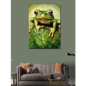 Kanvas Tablo Kurbağa Yeşil Yaprakta 50x70 cm