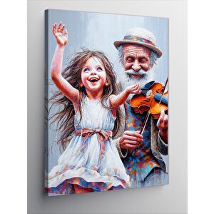 Kanvas Tablo Keman Çalan Adam Ve Küçük Kız 50x70 cm