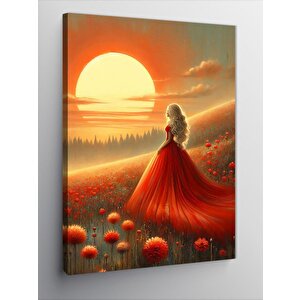 Kanvas Tablo Kırmızı Elbiseli Kadın 50x70 cm