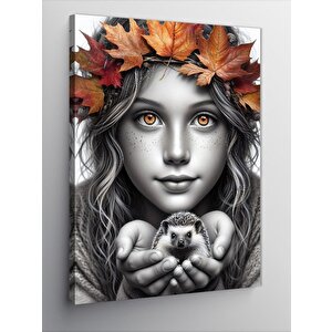 Kanvas Tablo Sonbahar Yapraklı Kadın 50x70 cm
