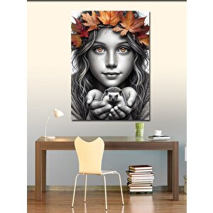Kanvas Tablo Sonbahar Yapraklı Kadın 50x70 cm