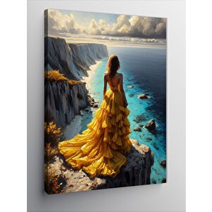 Kanvas Tablo Sarı Elbiseli Kadın 50x70 cm