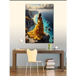 Kanvas Tablo Sarı Elbiseli Kadın 50x70 cm